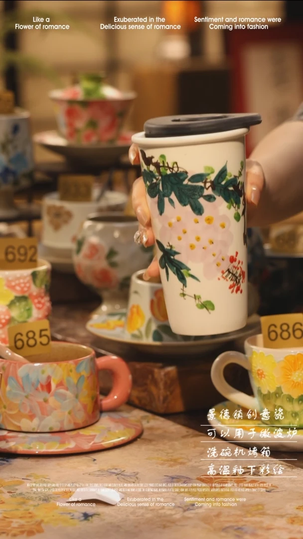 陶瓷675景德镇高温手绘釉下彩设计师款式