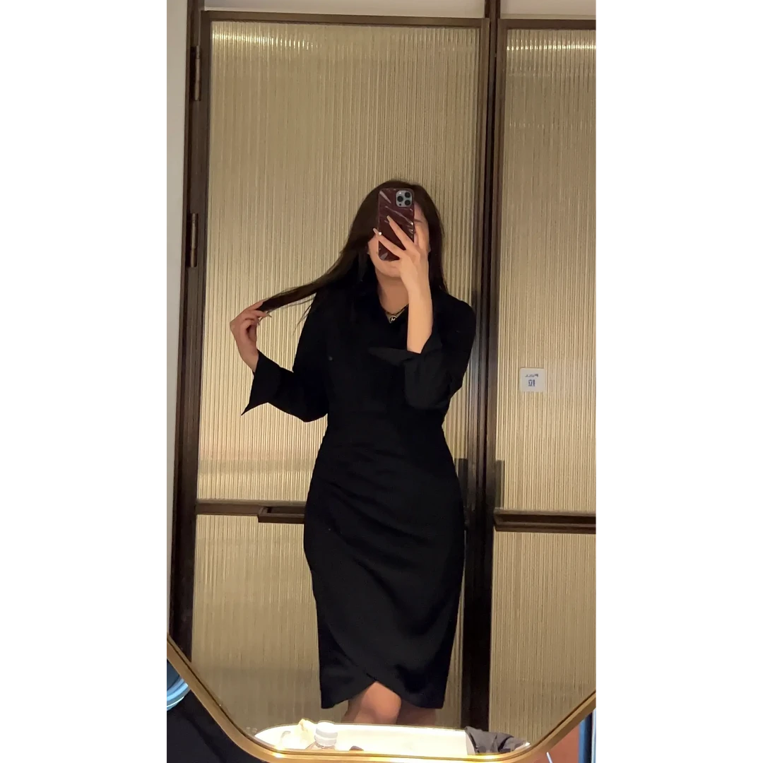 微胖定制~【JN2123C】时尚女装气质显瘦衬衫收腰长袖连