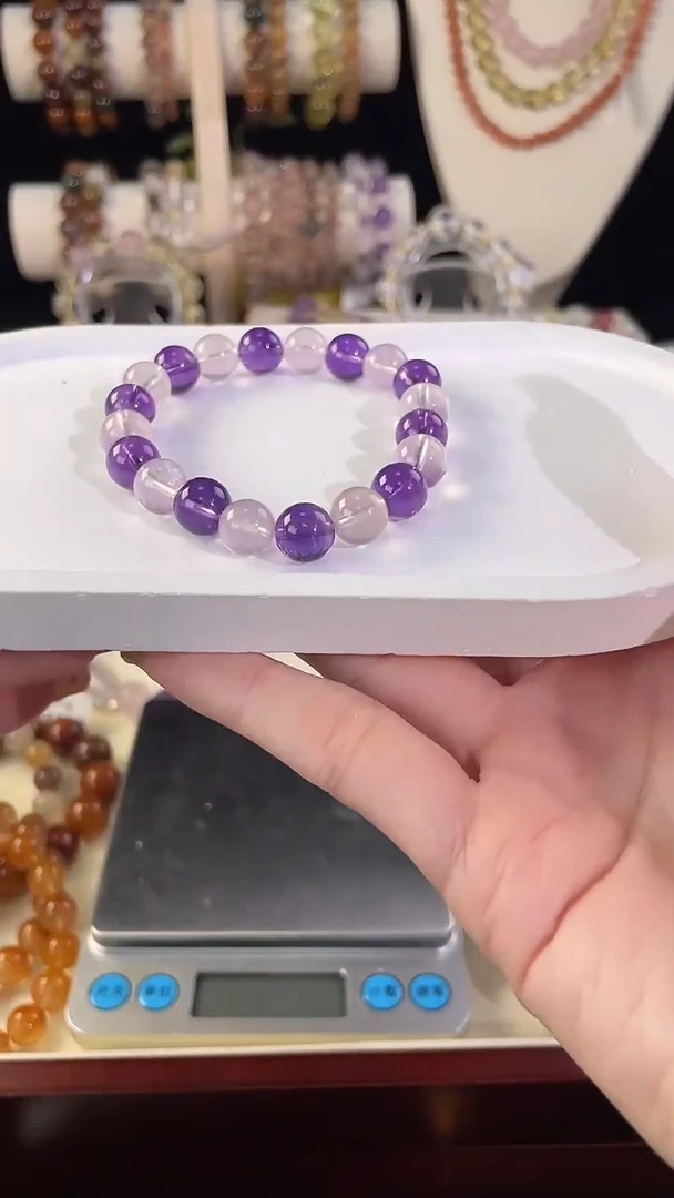 未镶嵌手串水晶粉水+紫水设计款