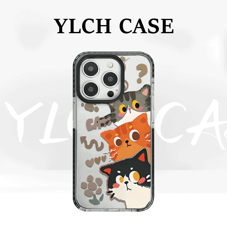 适用苹果手机壳黑边硬边软背三只猫猫16卡通15/13全包12/11/7可爱