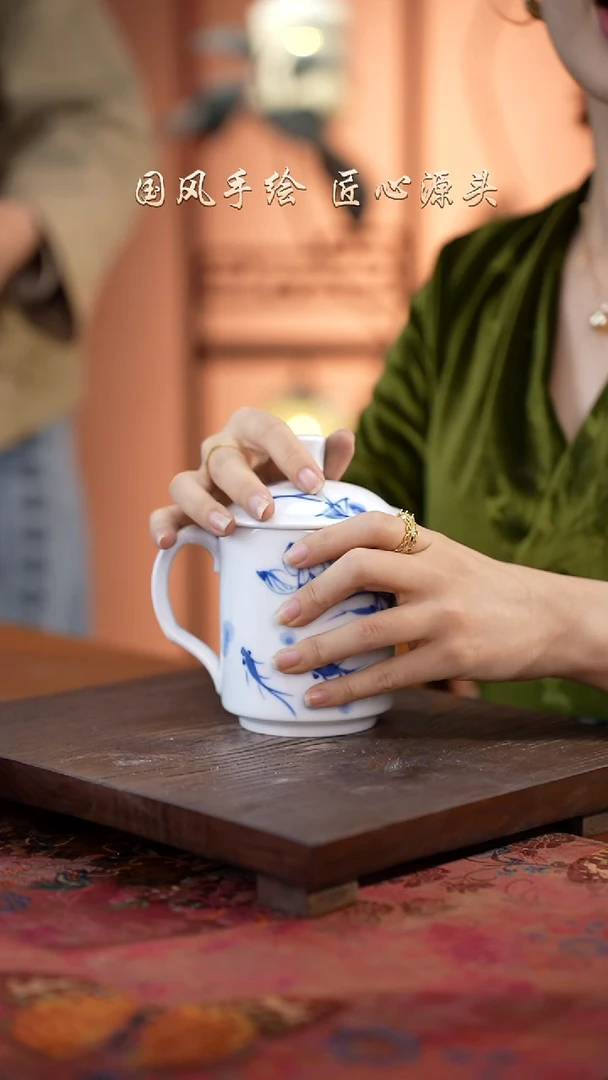 陶瓷景德镇釉中彩餐具领导杯400cc