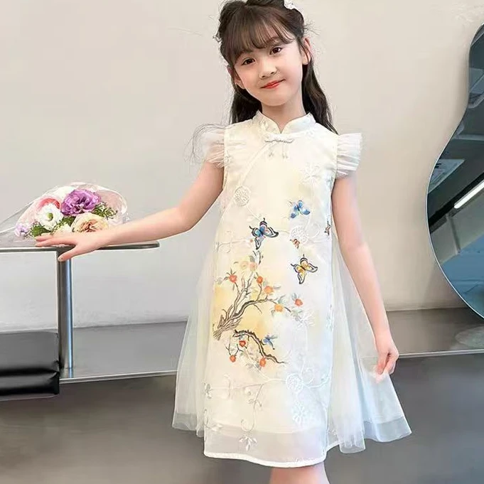 2025夏季新款连衣裙女童汉服旗袍裙女宝宝时髦洋气新中式
