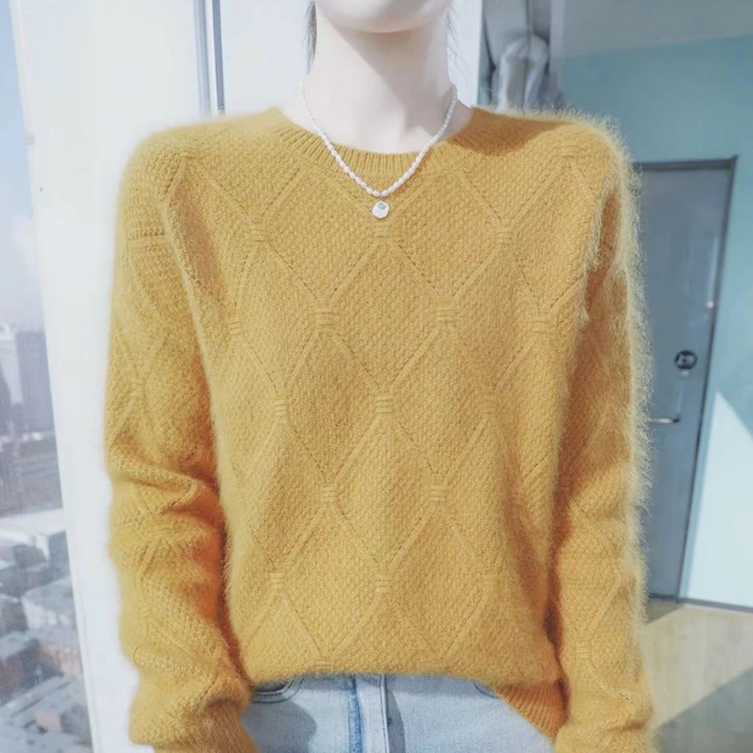 【菱格套头】142纯色菱格针织套头长袖