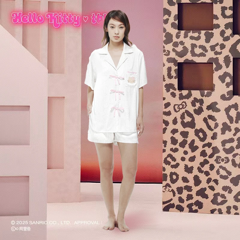 tbh野兽派家居Hello Kitty星光缎家居服套装可外穿女士蟒蛇纹dr