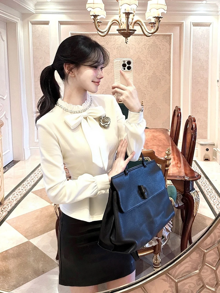 法式轻奢高端小香风巨好看气质掐腰上衣高级感白色衬衫女2025冬季