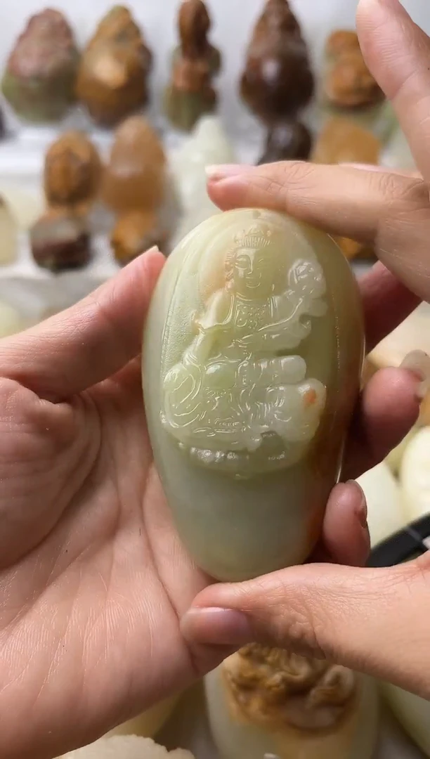石材方解石手把摆件不退换普贤