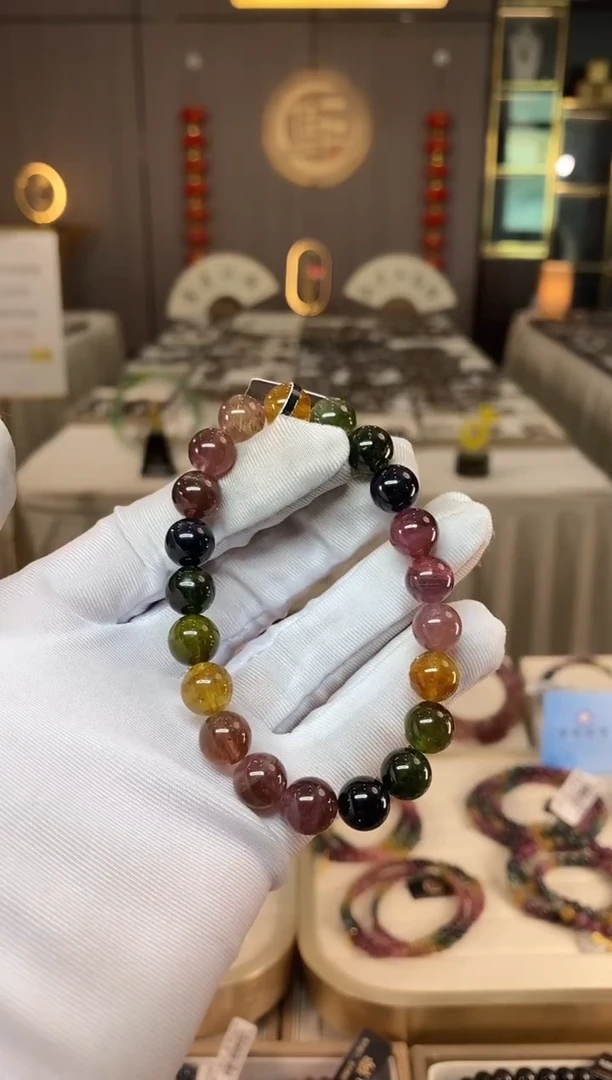 未镶嵌老矿碧玺彩虹冰体单圈手串9mm+碧玺多样性发货一条xion