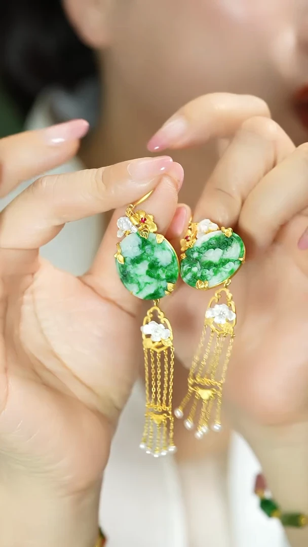 【闪购商品】翡翠耳饰银S925镶嵌支持48小时鉴赏