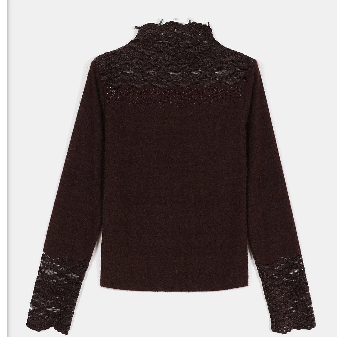'玫瑰绒‘’蕾丝高领烫钻打底上衣00737/AS