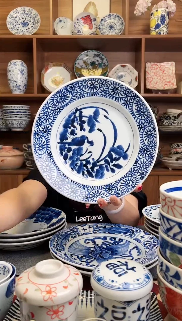 瓷片花鸟唐草23.5cm大盘