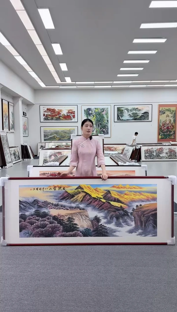国画手绘  日照金山  219*88