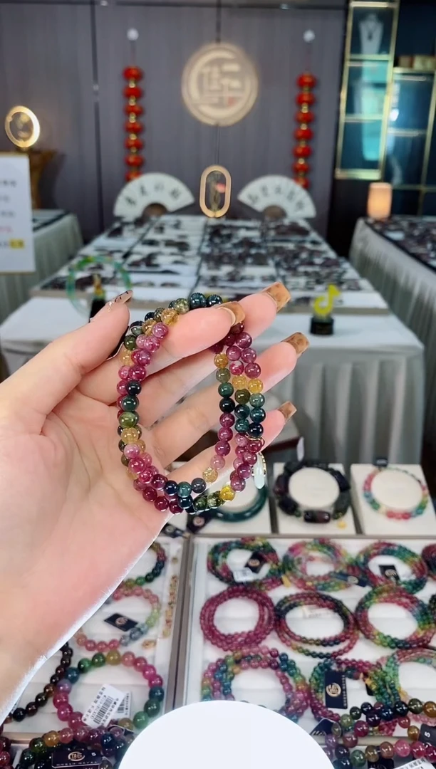 未镶嵌老矿碧玺色标彩虹三圈手串5mm+碧玺dan多样性发货一条