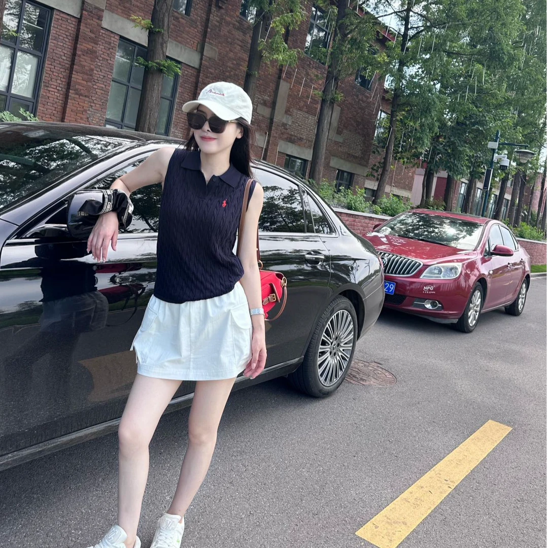 松弛感老钱风绞麻花无袖polo衫背心夏季外穿修身高级感刺绣上衣