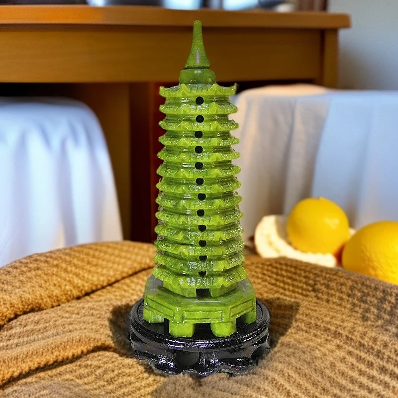 绿色天然玉石文昌塔创意摆件13层9层九层十三层卧室酒店工艺品