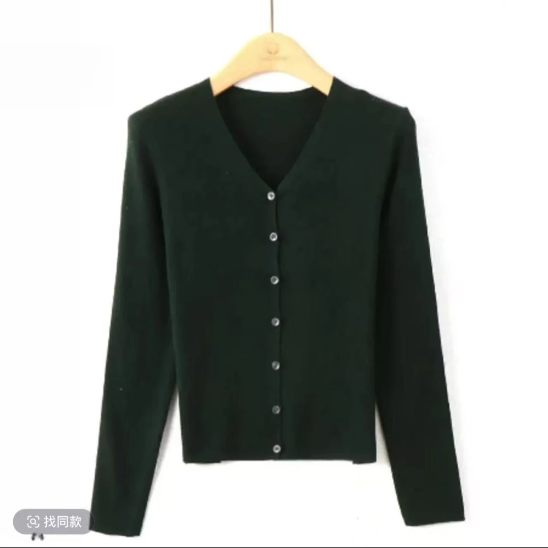 5简约v领毛针织开衫女2025春季新品修身休闲通勤上衣