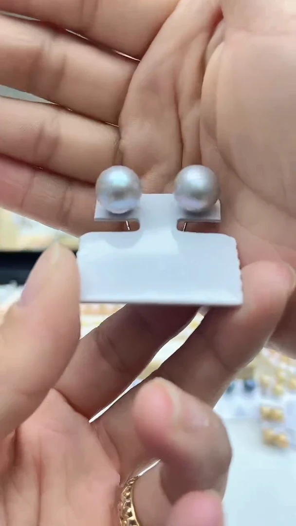 未镶嵌耳饰淡水珍珠灰色系素钉
