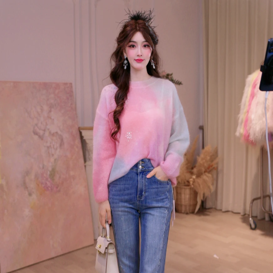 【设计师品牌】YINGCHOI 2025 秋季新款 彩色晕染马海毛套头  6419