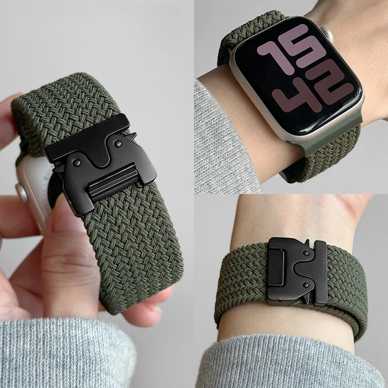 适用苹果手表applewatch10表带s9尼龙编织弹力伞扣s8s7iwatch表带