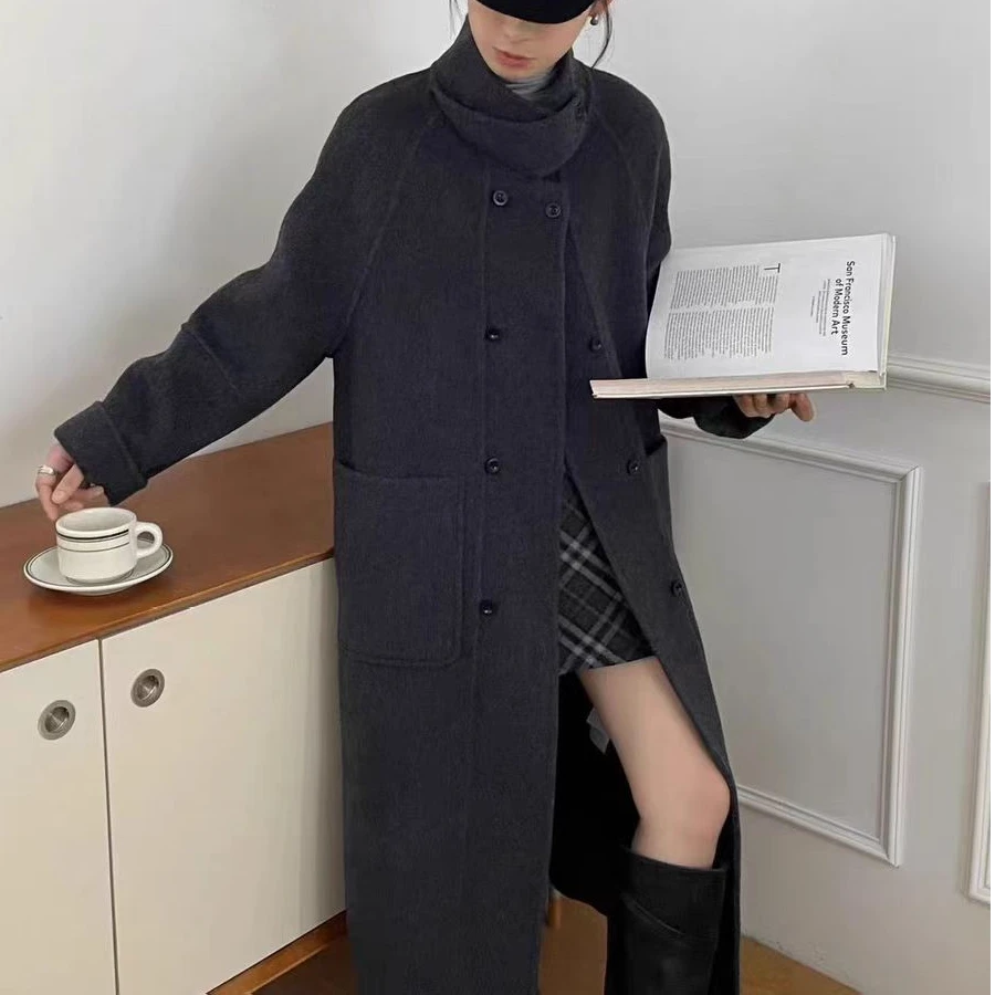 亚亚推荐【冬日奶茶】新款韩版双面立领小盘扣气质百搭羊毛宽松大衣