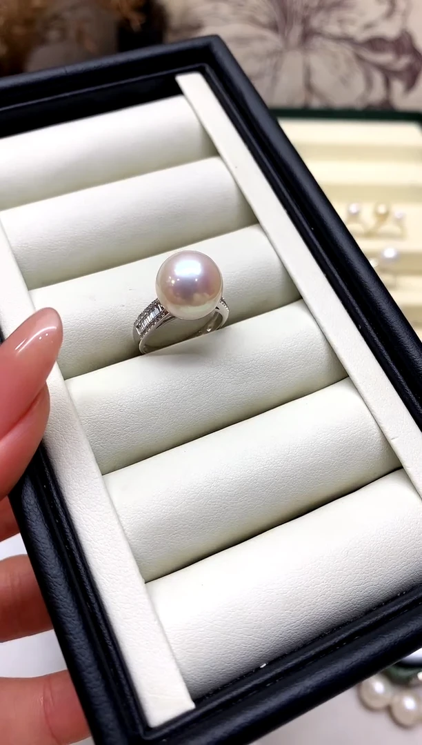 银S925镶嵌戒指淡水珍珠12-13mm