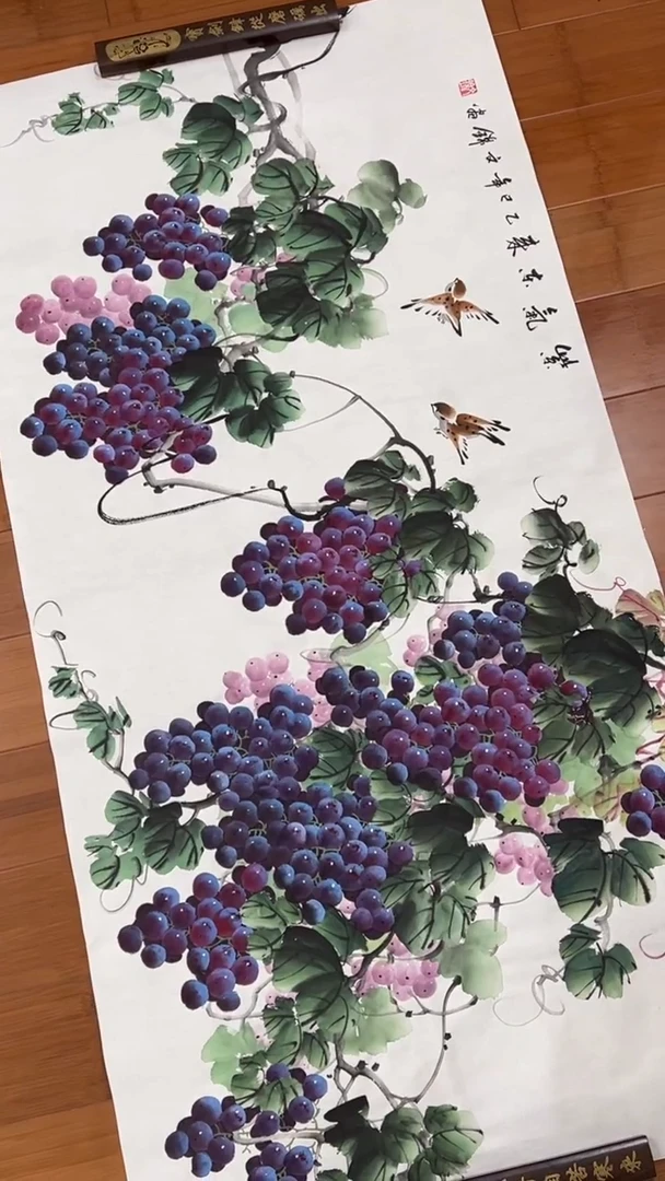 国画【福利，纯手工手绘】张文锦葡萄横幅138*68厘米
