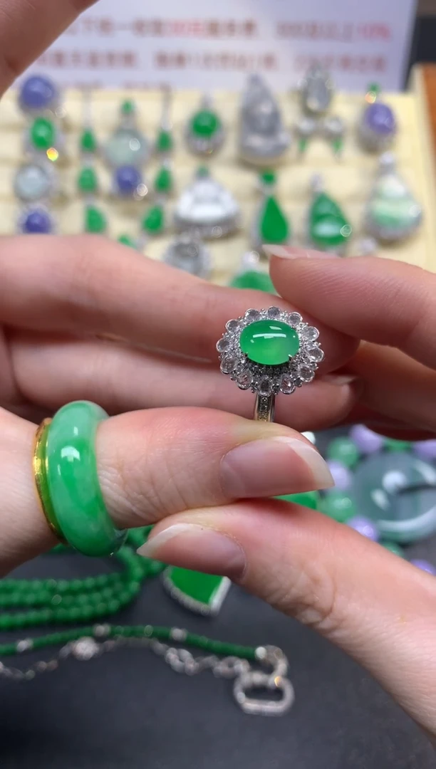 翡翠戒指18K金镶嵌戒指|8900+890