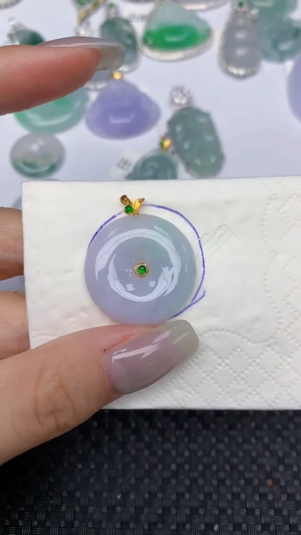 颈饰18K金镶嵌翡翠天然缅甸翡翠a货百元以上9元证书费自理