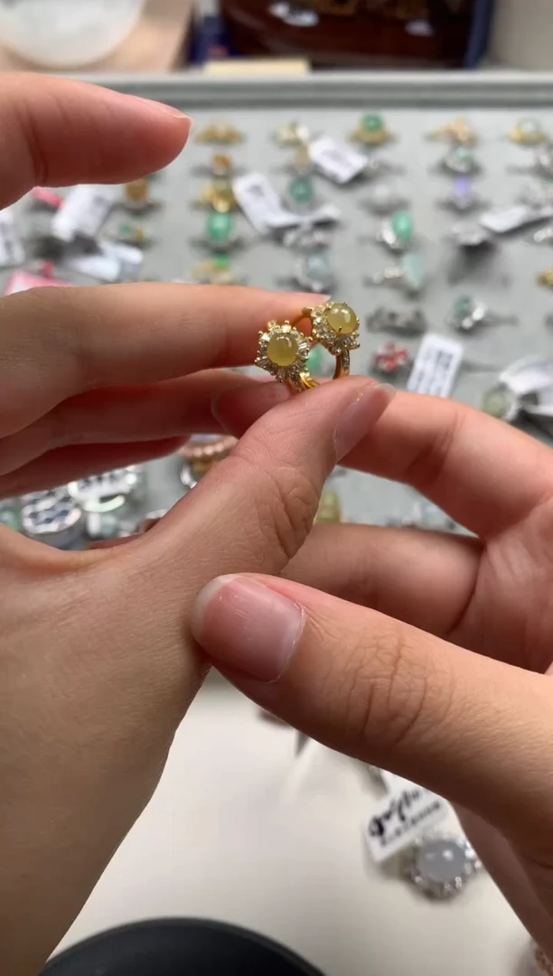 银S925镶嵌戒指翡翠耳饰2