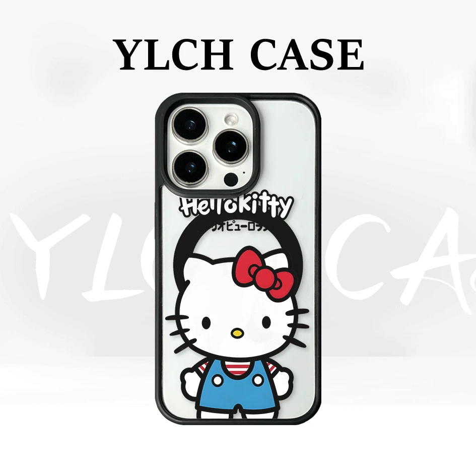 磁吸亚克力手机壳适用苹果16卡通15/13全包12粉底凯蒂猫