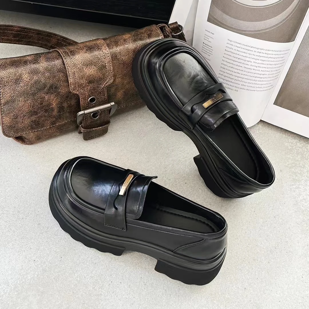 小个子厚底增高小皮鞋女2025春新款网红百搭乐福鞋英伦风单鞋