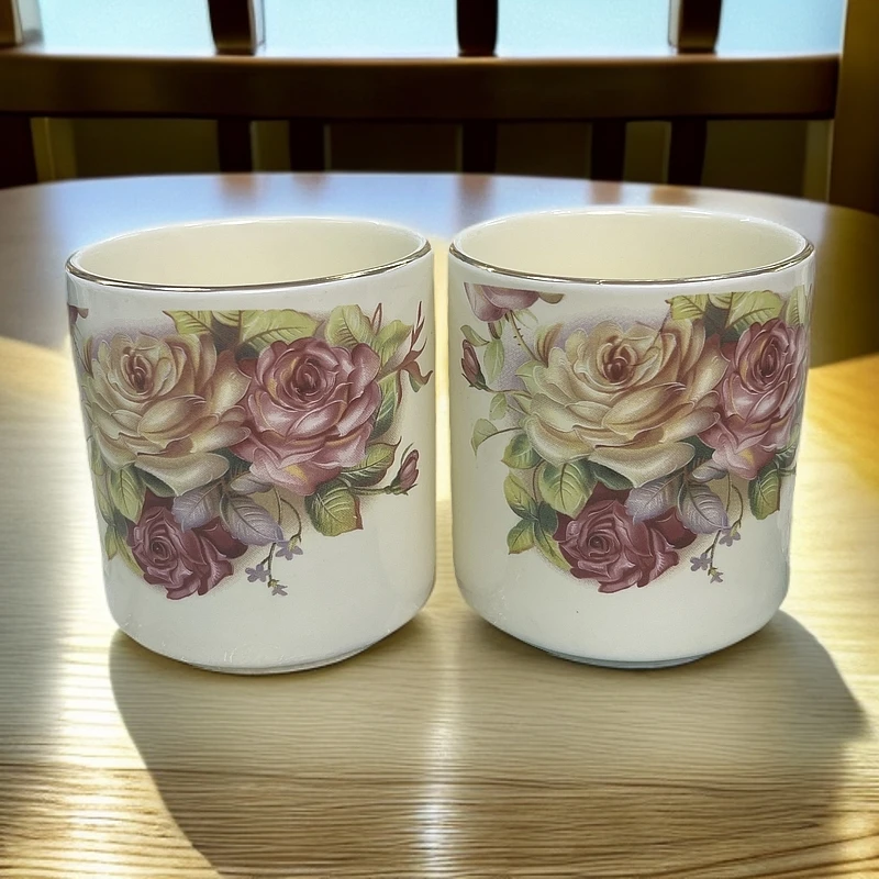 欧式象牙黄玫瑰花茶杯情侣杯水具水杯家用咖啡杯陶瓷杯创意对杯