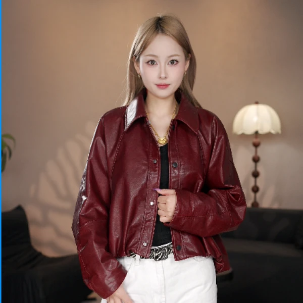 【沉渔落雁】2025春季新款时尚休闲百搭真皮牛皮短款女士皮衣外套