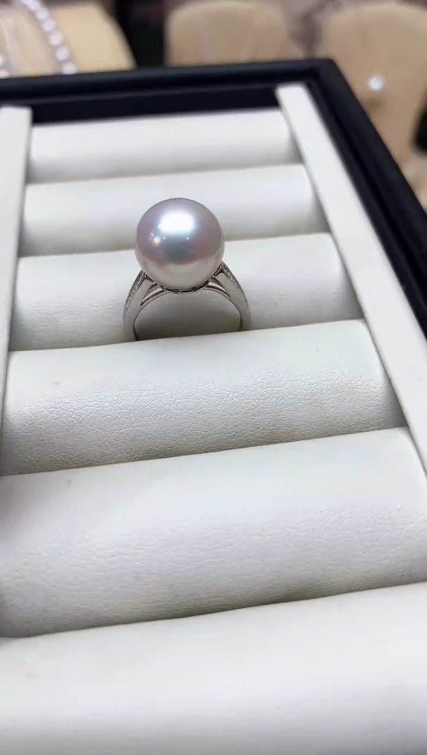 银S925镶嵌戒指淡水珍珠12-13mm