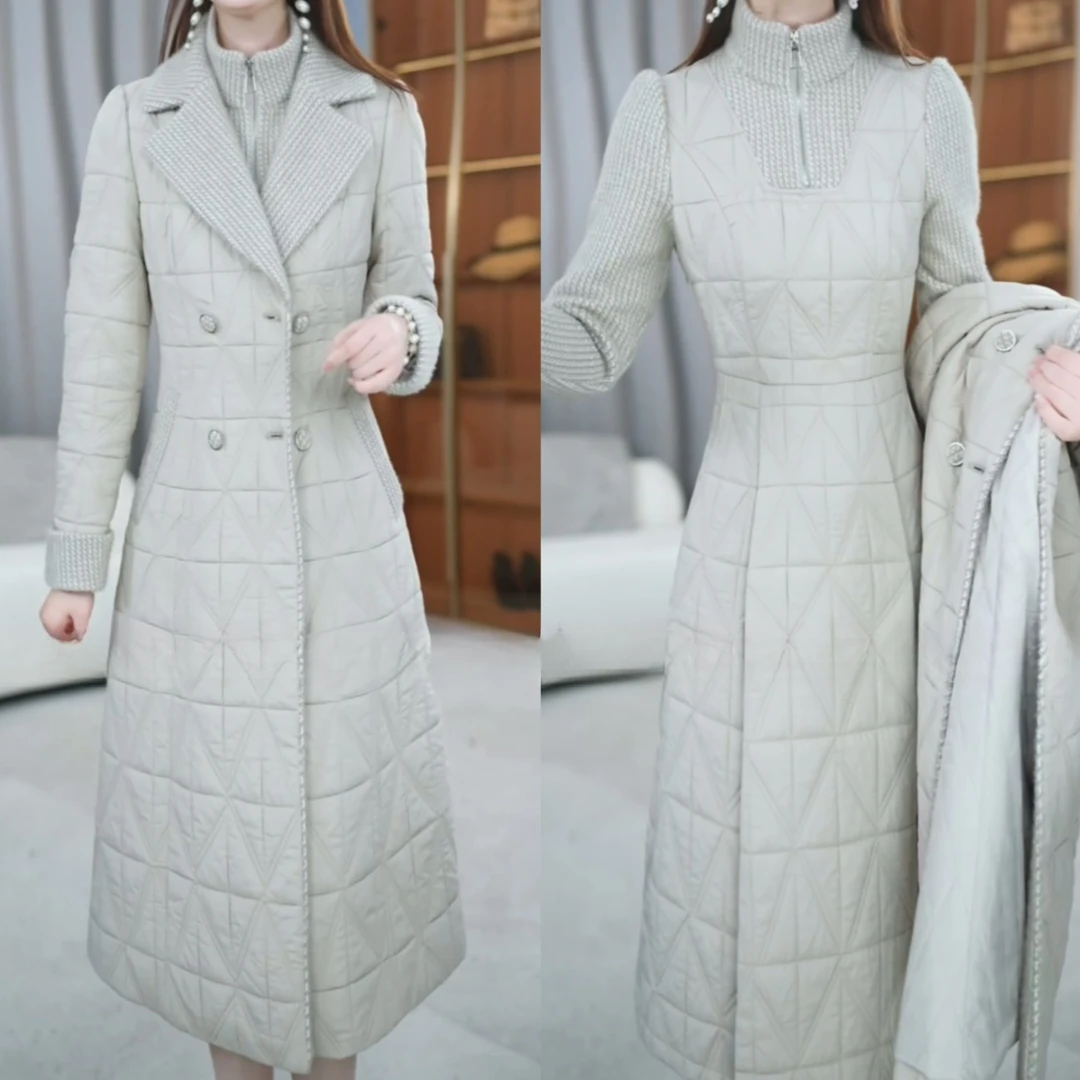 蓄热棉2025冬季新款大衣连衣裙两件套优雅气质加厚保暖显瘦套装
