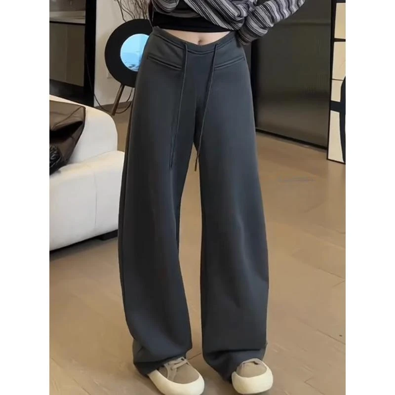 灰色窄版阔腿裤2025春 秋冬款高腰显瘦直筒休闲裤大码弯刀香蕉裤