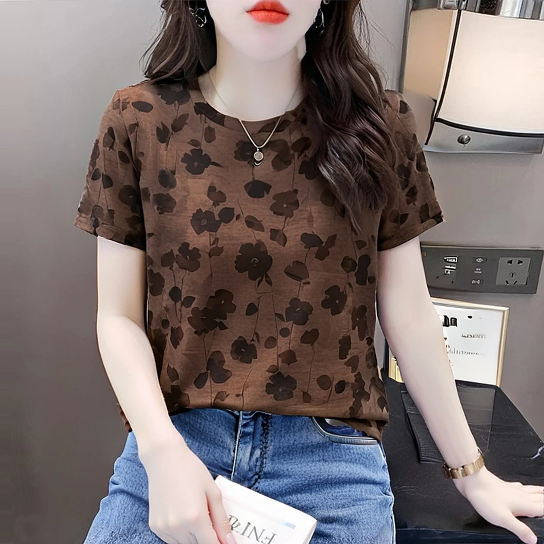 时尚女士短袖t恤2025新款夏季宽松体恤女装独特漂亮减龄款上衣女