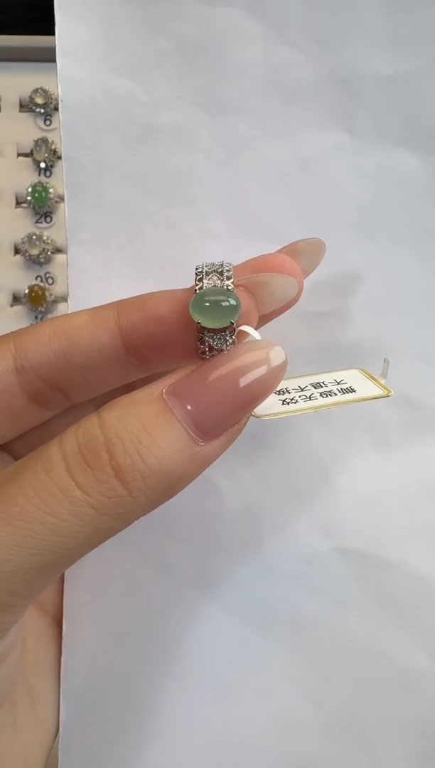 银S925镶嵌戒指翡翠925银镶缅甸A货翡翠戒指91