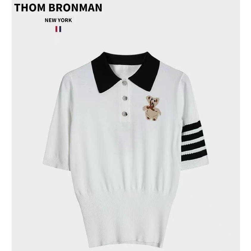 TB【官方正品】THOM BRONMAN汤姆布郎小熊刺绣针织衫短袖T恤女款