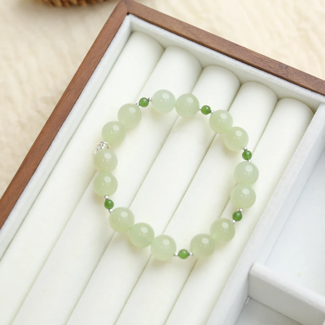 【海边】晴水和田玉10mm 925银配饰手串（多样性发货）