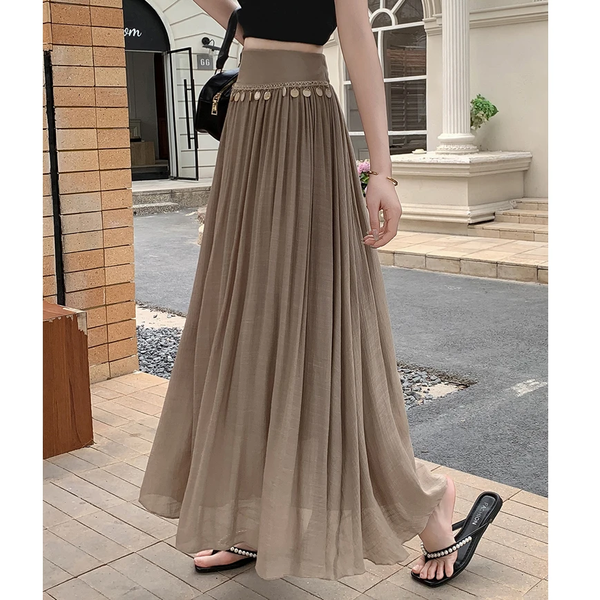 波西米亚民族风设计感流苏半身裙夏季高腰A字褶皱垂感大摆长伞裙