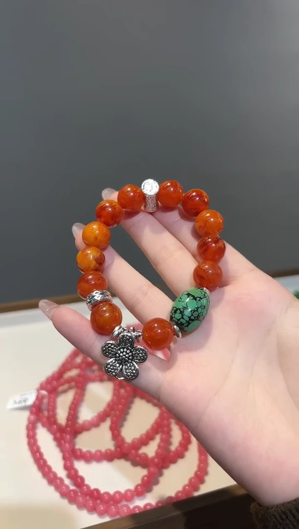 手链蜜蜡银S925镶嵌DIY款S961