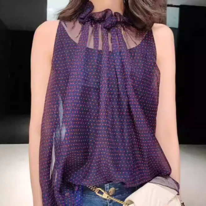 阿玛施情人节爱心系列木耳领时尚透视无袖背心女5300001