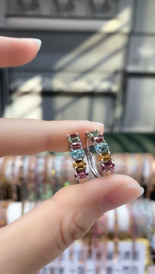 银S925镶嵌耳扣碧玺6666666666666