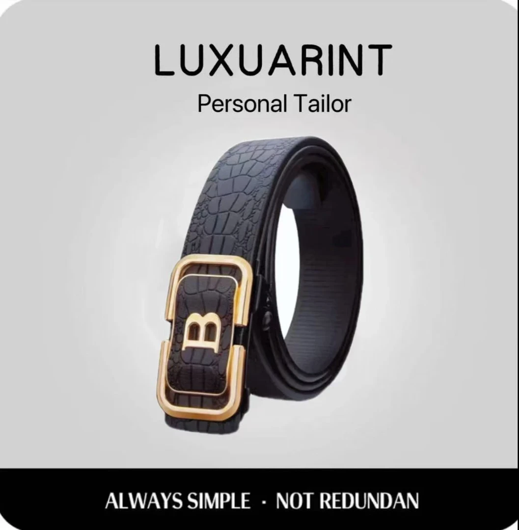 新款男百搭内穿自动扣皮带潮流黑色鳄鱼纹金色B扣头无牙自动扣B69