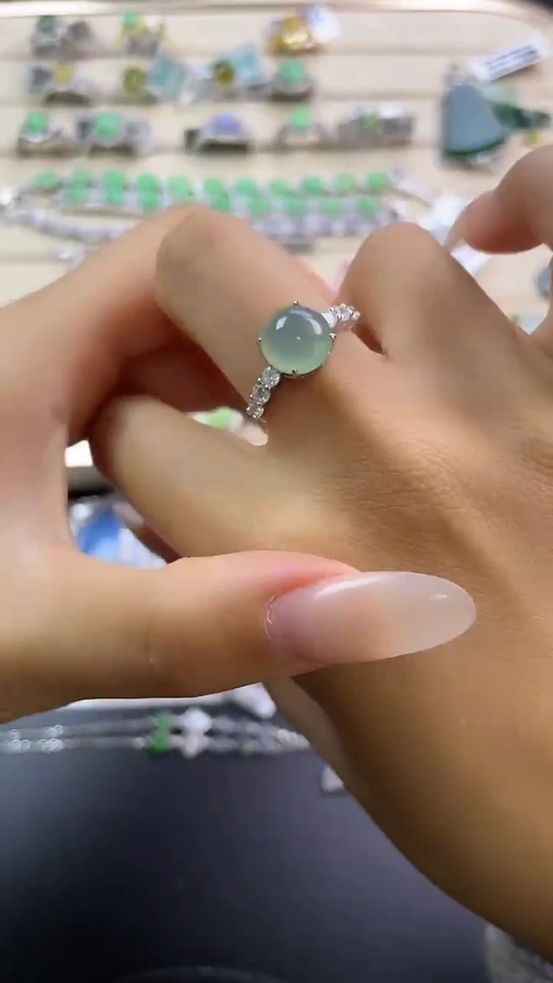 银S925镶嵌戒指翡翠翡翠 蛋面 银S925镶嵌