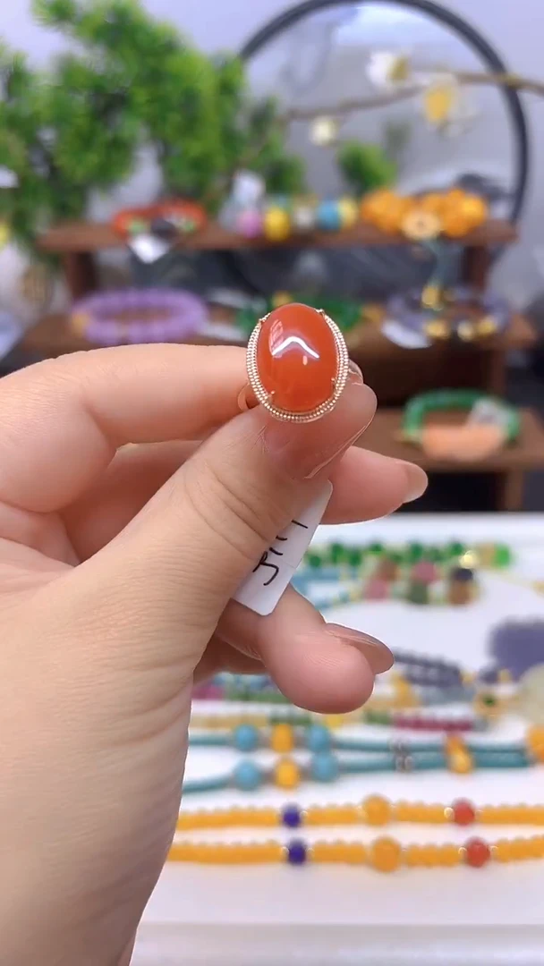 银S925镀金镶嵌戒指翡翠J119