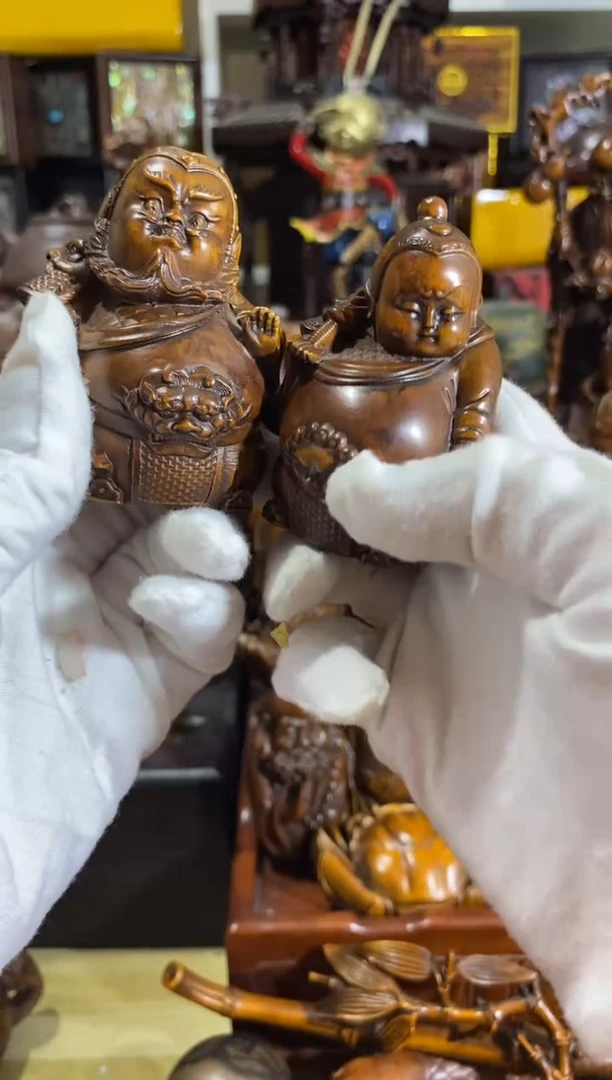 木小叶黄杨小件门神一对