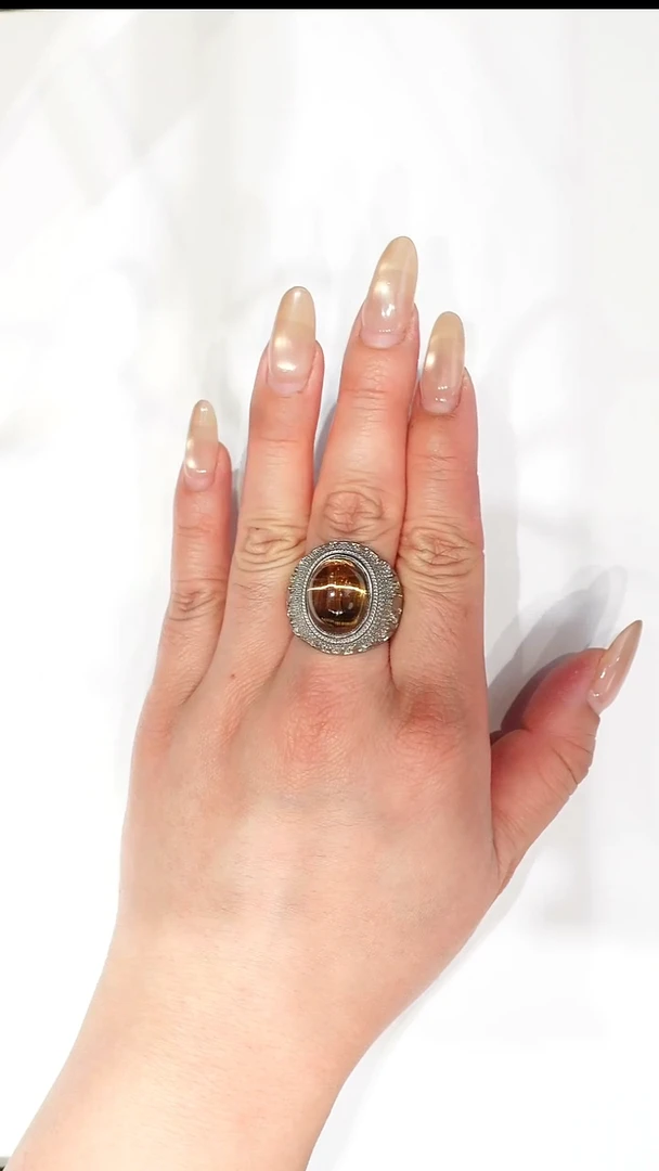 银S925镶嵌戒指烟晶铜条顺发