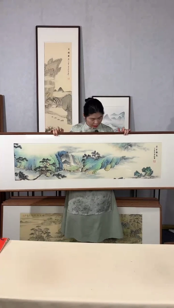 国画手绘*溪亭听泉*52*172cm带框发货