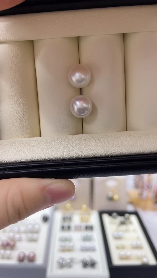 银S925镶嵌耳饰淡水珍珠9-10mm